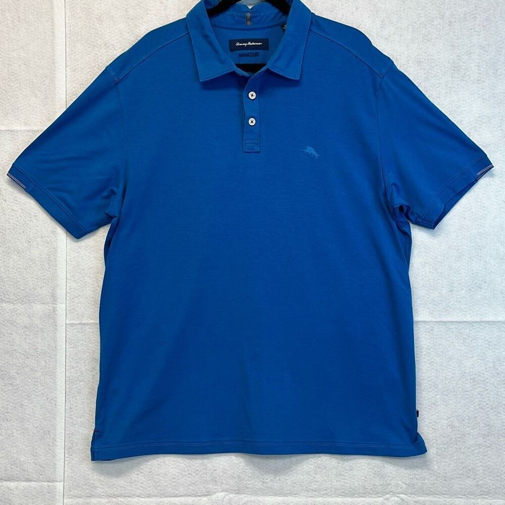 TOMMY BAHAMA Polo Shirt Men's XL Blue Marlin Island Zone Rugby Short Sleeves